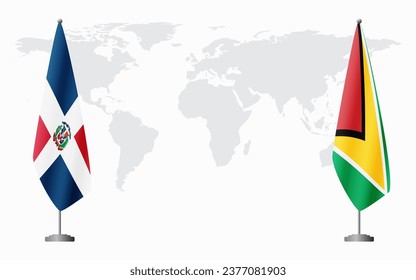 Dominican Republic and Guyana flags for official meeting against background of world map.