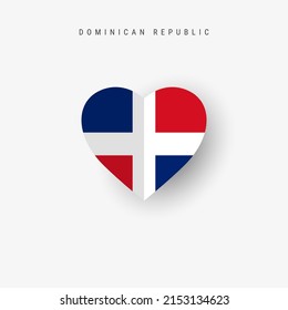 Dominican Republic heart shaped flag. Origami paper cut Republica Dominicana national banner. 3D vector illustration isolated on white with soft shadow.