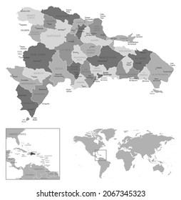 Dominican Republic - highly detailed black and white map. Vector illustration