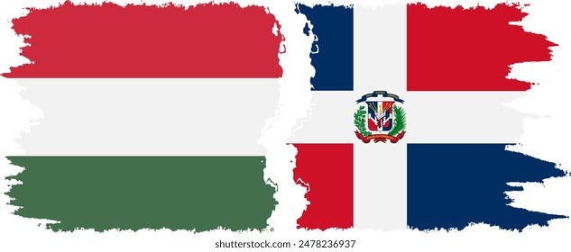 Dominican Republic and Hungary grunge flags connection, vector