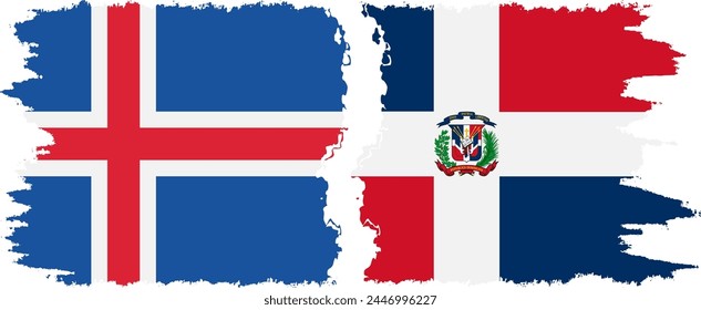 Dominican Republic and Iceland grunge flags connection, vector