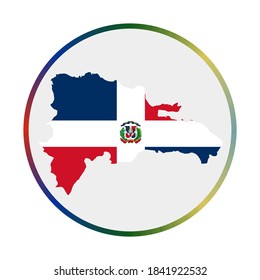 Dominican Republic icon. Shape of the country with Dominican Republic  flag. Round sign with flag colors gradient ring. Vibrant vector illustration.