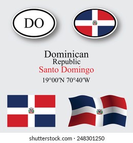 Dominican Republic icons set against gray background, abstract vector art illustration, image contains transparency