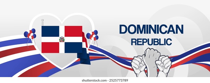 Dominican Republic Independence Day banner with flag. Modern abstract art for national holiday greeting cards, sport and music event posters, newsletter and headers. Horizontal background