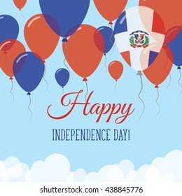 Tarjeta Patriótica Plana del Día de la Independencia de República Dominicana. Feliz Día Nacional. Carta Patriótica del Vector de República Dominicana. Globos de caucho en colores de bandera dominicana.