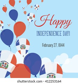 Dominican Republic Independence Day Greeting Card. Flying Flat Balloons In National Colors of Dominican Republic. Happy Independence Day Vector Illustration. Dominican Flag Balloons.