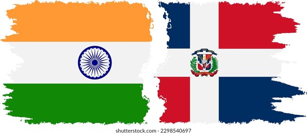 Dominican Republic and India grunge flags connection, vector