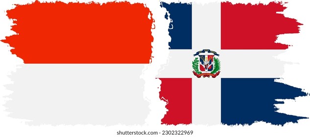 Dominican Republic and Indonesia grunge flags connection, vector