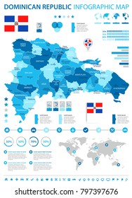 Dominican Republic infographic map and flag - High Detailed Vector Illustration