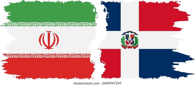 Dominican Republic and Iran grunge flags connection, vector