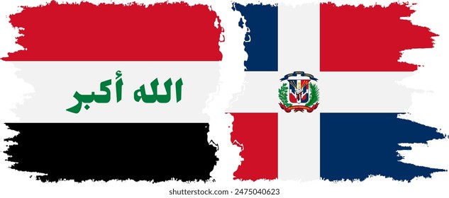 Dominican Republic and Iraq grunge flags connection, vector