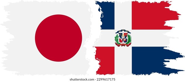 Dominican Republic and Japan grunge flags connection, vector