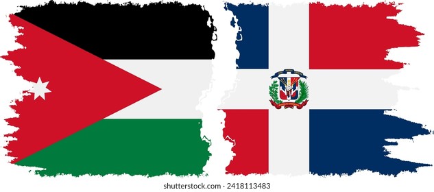 Dominican Republic and Jordan grunge flags connection, vector