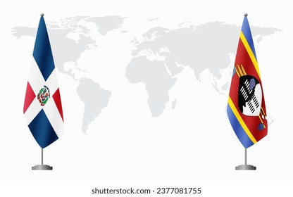 Dominican Republic and Kingdom of eSwatini - Swaziland flags for official meeting against background of world map.