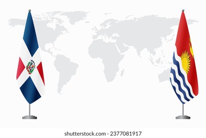 Dominican Republic and Kiribati flags for official meeting against background of world map.