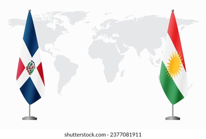 Dominican Republic and Kurdistan flags for official meeting against background of world map.