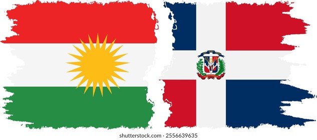 Dominican Republic and  Kurdistan grunge flags connection, vector