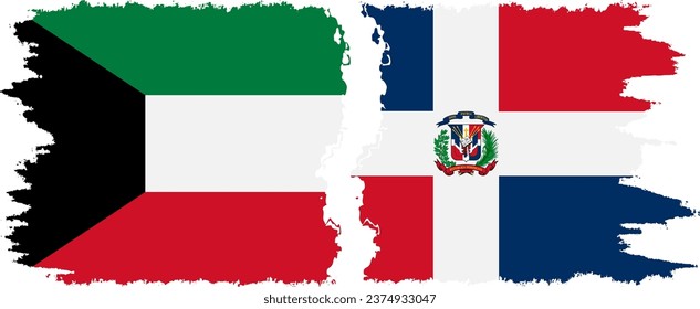 Dominican Republic and Kuwait grunge flags connection, vector