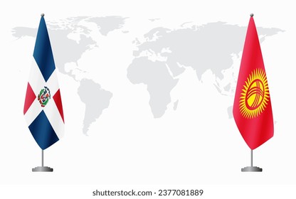 Dominican Republic and Kyrgyzstan flags for official meeting against background of world map.