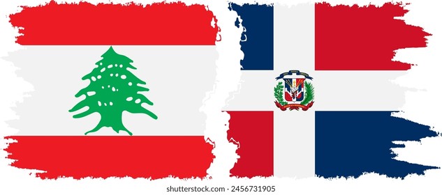 Dominican Republic and Lebanon grunge flags connection, vector