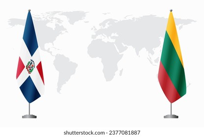 Dominican Republic and Lithuania flags for official meeting against background of world map.