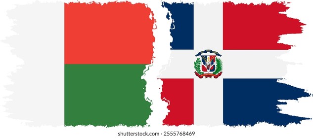 Dominican Republic and Madagascar grunge flags connection, vector