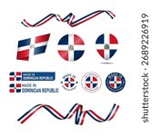 Dominican Republic made in logo. Set of design flags label icon, stripes, ribbons