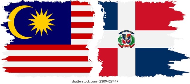 Dominican Republic and Malaysia grunge flags connection, vector