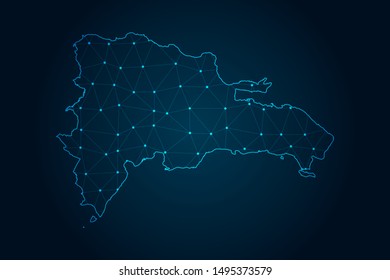 dominican Republic map with Abstract mash line and point scales on Dark background . design polygon sphere . Wire frame 3D mesh polygonal network line . Vector illustration eps 10.