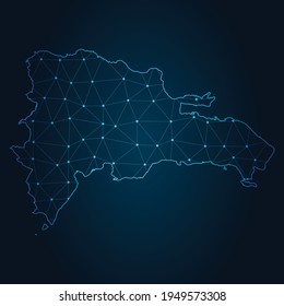 dominican Republic Map Abstract mash line and point scales on dark background. Wire Frame 3D mesh polygonal network line.