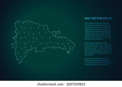 dominican Republic map. Abstract mash line and point scales on dark background . 3D mesh polygonal network line, design sphere, dot and structure. Vector illustration eps 10.