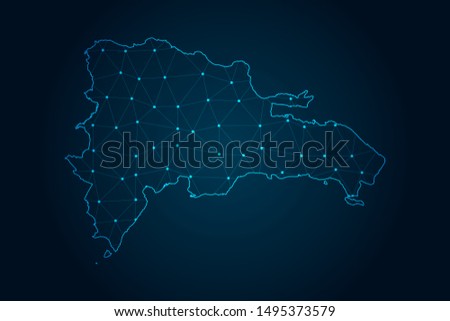 dominican Republic map with Abstract mash line and point scales on Dark background . design polygon sphere . Wire frame 3D mesh polygonal network line . Vector illustration eps 10.