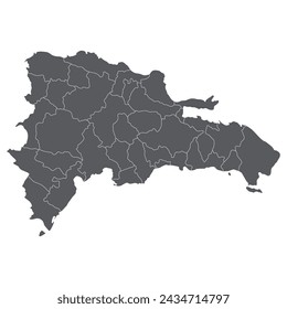 Dominican Republic map. Map of Dominican Republic in administrative provinces in grey color