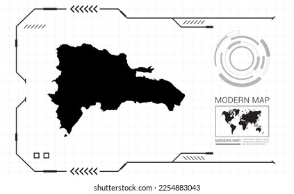 Dominican Republic map of black digital frame HUD, GUI, UI interface technology radar vector.