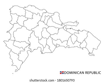 Dominican Republic map, black and white detailed outline regions of the country. Vector illustration