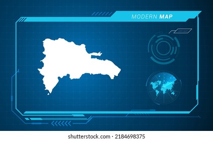 Dominican Republic map of blue digital frame HUD, GUI, UI interface technology radar vector.