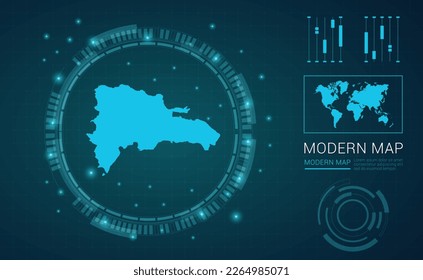 Dominican Republic map of blue digital frame Futuristic Sci Fi Modern User vector HUD, GUI, UI interface.