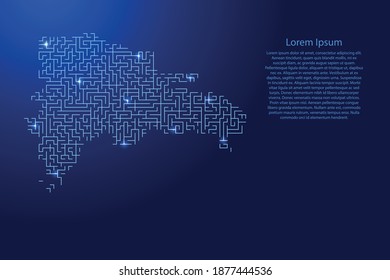 Dominican Republic map from blue pattern of the maze grid and glowing space stars grid. Vector illustration.
