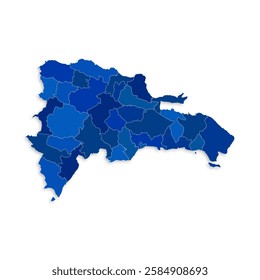Dominican Republic map with border highlighted regions, states, isolated on white background. Template map of Dominican Republic. Detailed vector illustration.