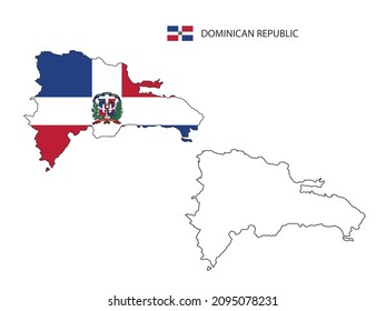 Dominican Republic map city vector divided by outline simplicity style. Have 2 versions, black thin line version and color of country flag version. Both map were on the white background.