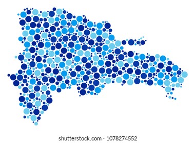 Dominican Republic Map collage of round dots in various sizes and blue color tones. Randomized circle elements are organized into Dominican Republic Map collage.