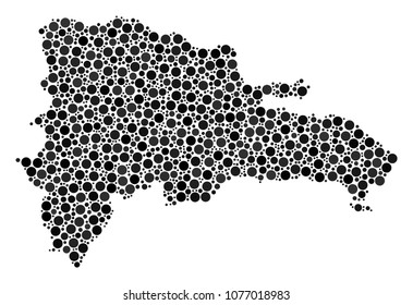 Dominican Republic Map composition of round spots in variable sizes. Scattered circle elements are arranged into Dominican Republic Map collage. Vector geographic map design concept.