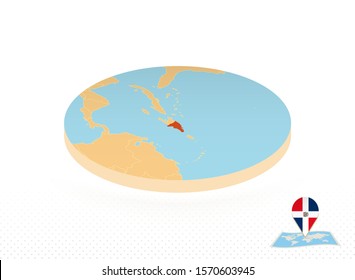 Dominican Republic map designed in isometric style, orange circle map of Dominican Republic for web, infographic and more.