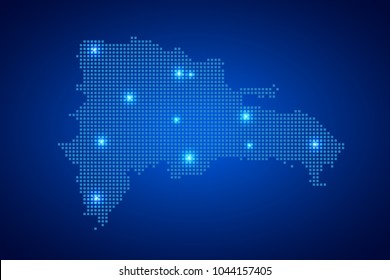 Dominican Republic map with dotted style and glowing points star on blue background ,Vector illustration