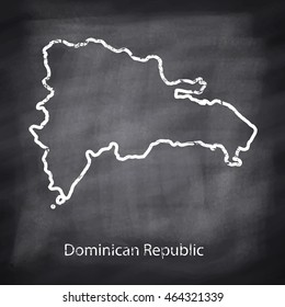 Dominican Republic map drawn with chalk on blackboard background