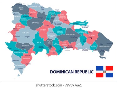 Dominican Republic map and flag - High Detailed Vector Illustration