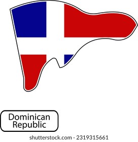 Karte der Dominikanischen Republik mit der Flagge im Inneren. Vektorgrafik einzeln auf weißem Hintergrund.