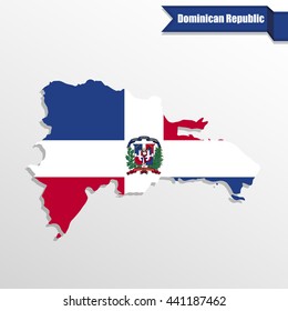 Dominican Republic map with flag inside and ribbon