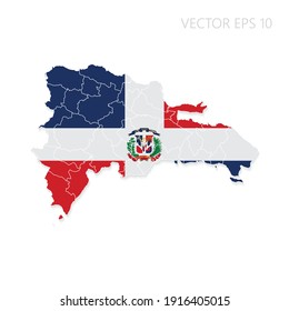 Dominican Republic map with flag and shadow isolated on white background. Vector illustration EPS10.