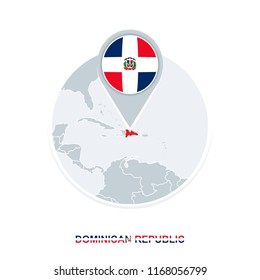 Dominican Republic map and flag, vector map icon with highlighted Dominican Republic